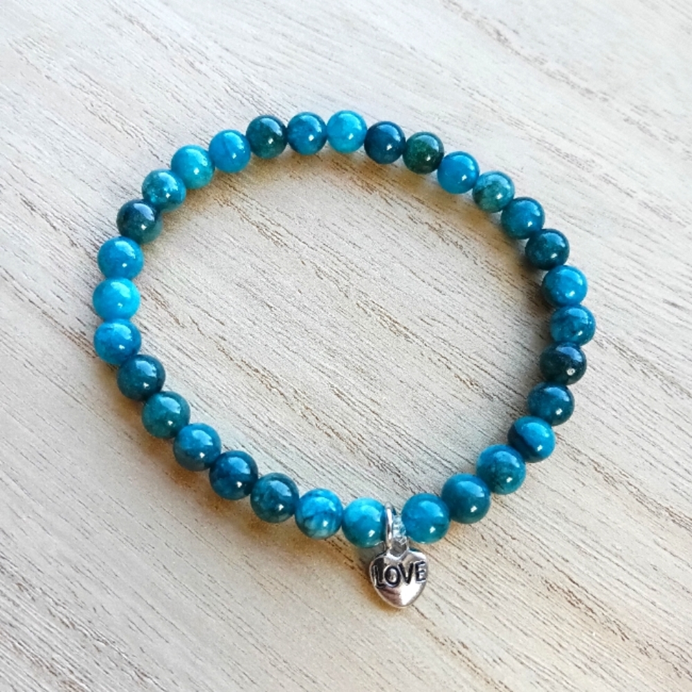 Gorgeous Blue Apatite HQ Beaded Stretch Bracelet 6MM 7.5"